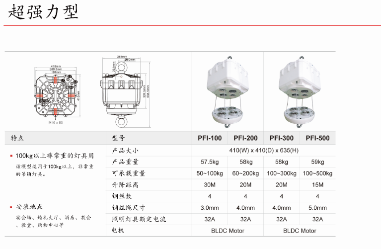 超强力型升降器技术规格说明